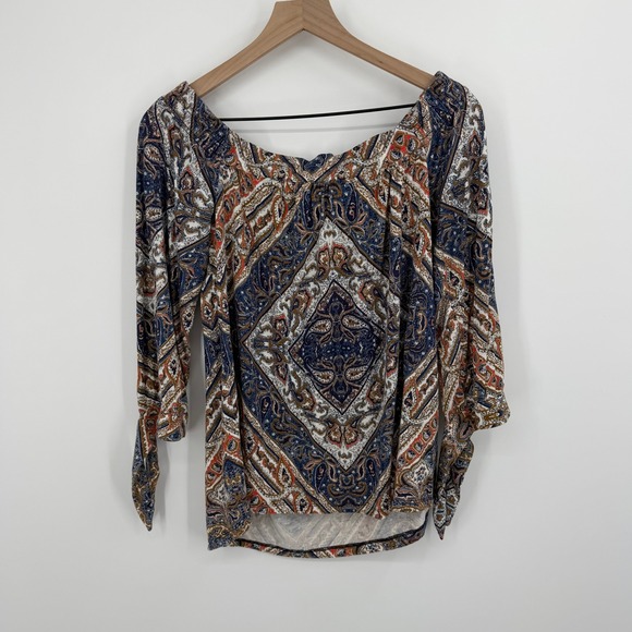 Daniel Rainn Tops - Daniel Rainn Womens Top Medium Blue Paisley Tie Sleeve Boho Off Shoulders